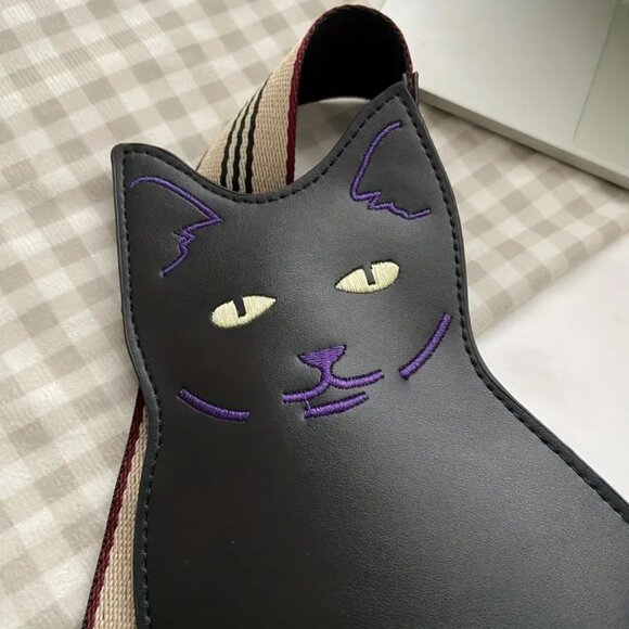 Black Cat-Themed Crossbody Purse in Synthetic Leather - Picture 6 of 9